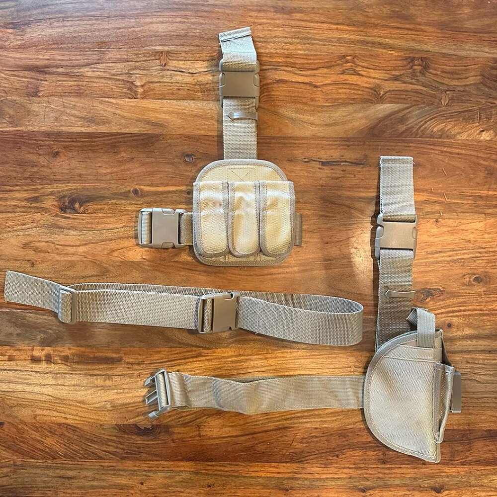 Tan VISM 3-Piece Right Hand Drop Leg Airsoft Holster Belt & Pouches by NcSTAR